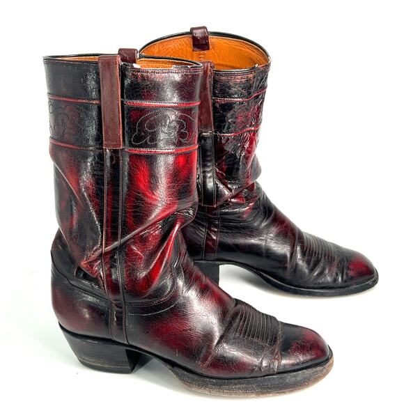 Vintage El Dorado cowboy boots 7 black cherry stovepipe style leather western main image 4